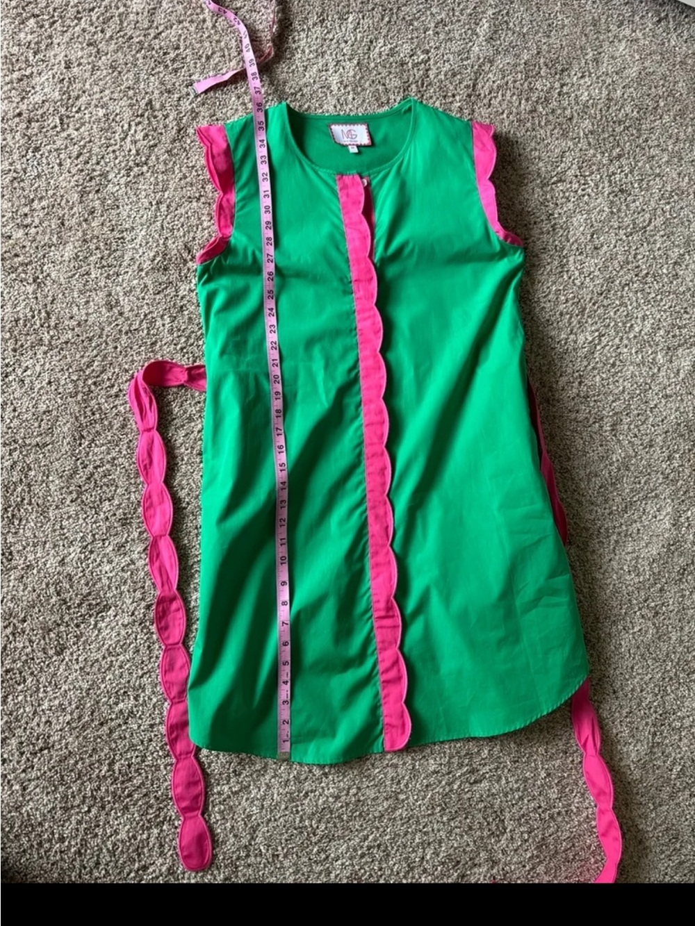 Mary George VIVIAN DRESS in Green with Pink Belted Mini Dress size Medium - Picture 12 of 12